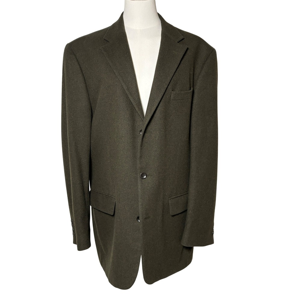 Oscar de la Renta Wool Cashmere Sport Coat Olive Green 3 Button Mens 42L